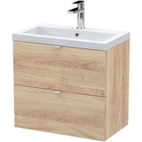Hudson Reed Fusion 600mm Full Depth Wall Hung Basin Vanity Unit & Basin, 2 Drawers Bleached Oak CBI3030A