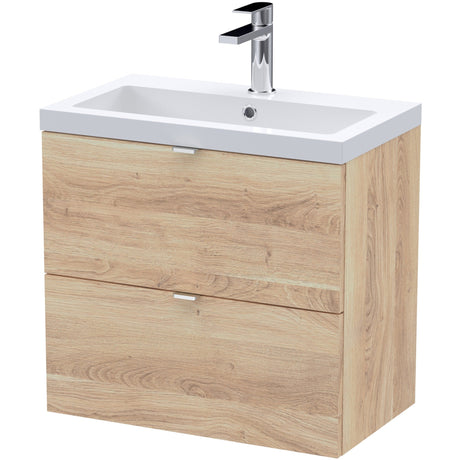 Hudson Reed Fusion 600mm Full Depth Wall Hung Basin Vanity Unit & Basin, 2 Drawers Bleached Oak CBI3030A