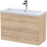 Hudson Reed Fusion 800mm Full Depth Wall Hung Basin Vanity Unit & Basin, 2 Drawers Bleached Oak CBI3031