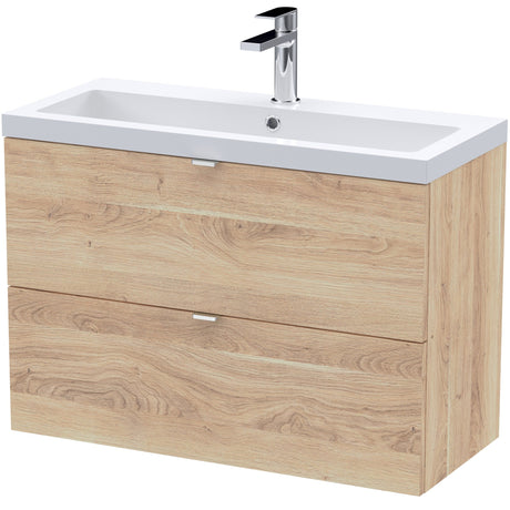 Hudson Reed Fusion 800mm Full Depth Wall Hung Basin Vanity Unit & Basin, 2 Drawers Bleached Oak CBI3031
