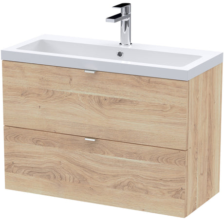 Hudson Reed Fusion 800mm Full Depth Wall Hung Basin Vanity Unit & Basin, 2 Drawers Bleached Oak CBI3031A