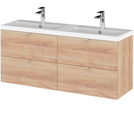 Hudson Reed Fusion 1200mm Full Depth Wall Hung Double Basin Vanity Unit & Basin, 4 Drawers Bleached Oak CBI3032