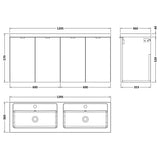 Hudson Reed Fusion 1200mm Full Depth Wall Hung Double Basin Vanity Unit & Basin, 4 Doors Bleached Oak CBI3033 LD