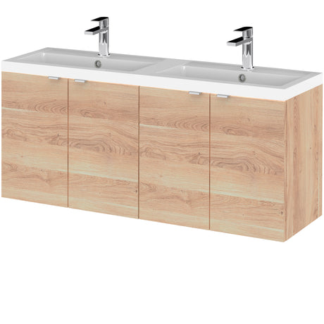 Hudson Reed Fusion 1200mm Full Depth Wall Hung Double Basin Vanity Unit & Basin, 4 Doors Bleached Oak CBI3033A