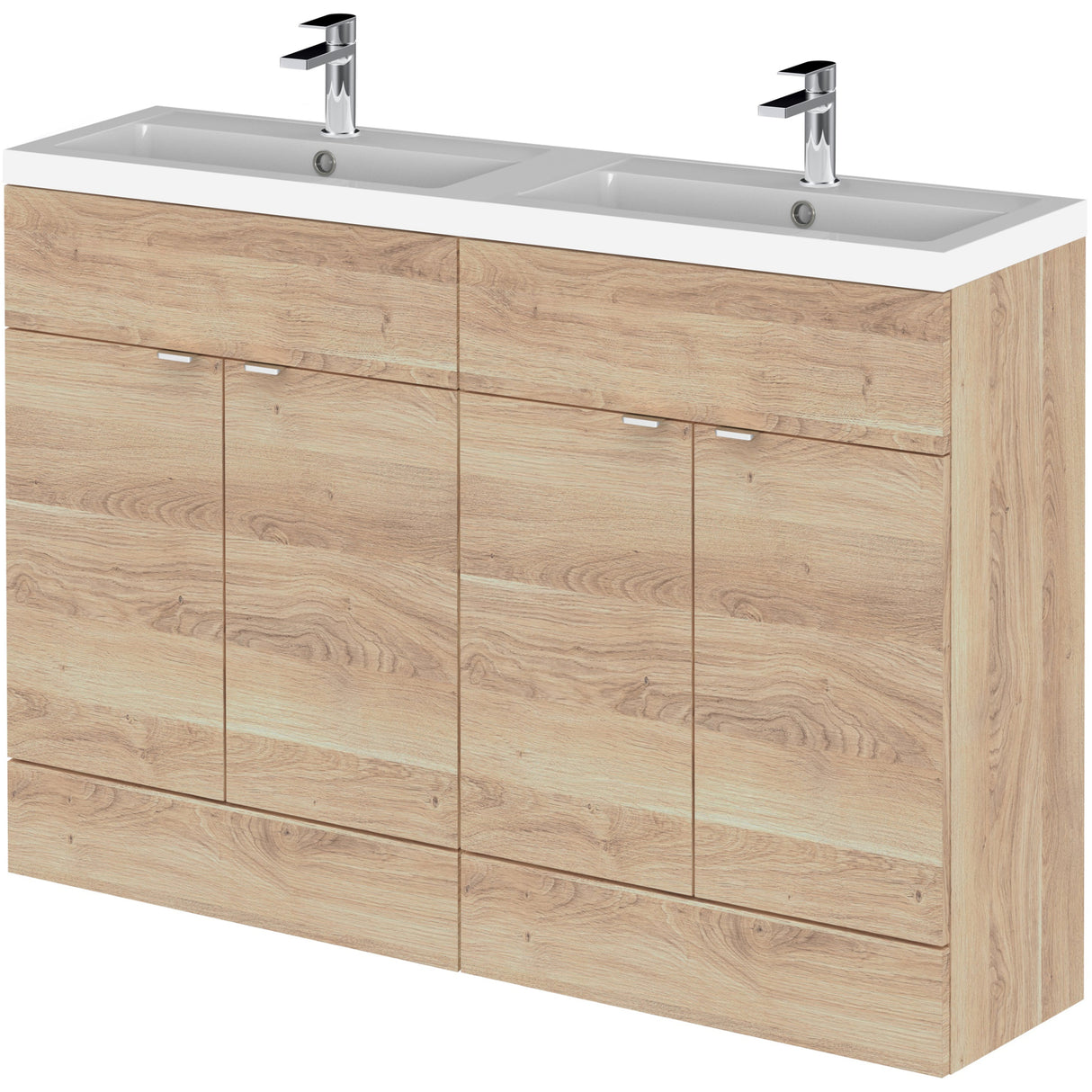 Hudson Reed Fusion 1200mm Full Depth Double Basin Vanity Unit & Basin, 4 Doors Bleached Oak CBI3034