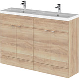 Hudson Reed Fusion 1200mm Full Depth Double Basin Vanity Unit & Basin, 4 Doors Bleached Oak CBI3034
