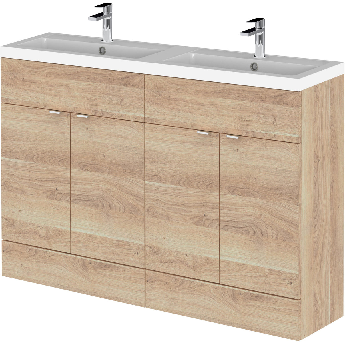 Hudson Reed Fusion 1200mm Full Depth Double Basin Vanity Unit & Basin, 4 Doors Bleached Oak CBI3034A