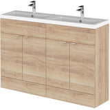 Hudson Reed Fusion 1200mm Full Depth Double Basin Vanity Unit & Basin, 4 Doors Bleached Oak CBI3034A