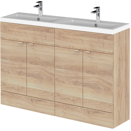 Hudson Reed Fusion 1200mm Full Depth Double Basin Vanity Unit & Basin, 4 Doors Bleached Oak CBI3034A