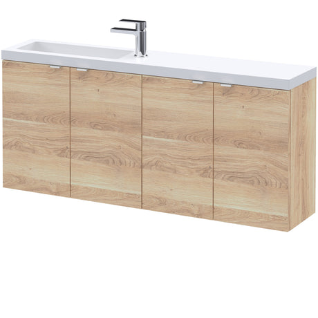 Hudson Reed Fusion 1200mm Slimline Wall Hung Vanity Unit & Basin, 4 Doors Bleached Oak CBI3035