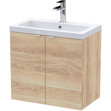Hudson Reed Fusion 600mm Full Depth Wall Hung Basin Vanity Unit & Basin, 2 Doors Bleached Oak CBI3036A
