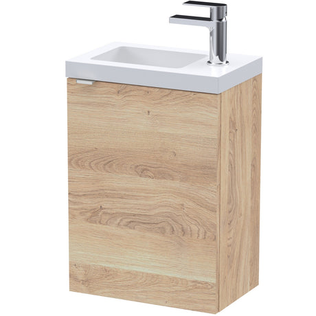 Hudson Reed Fusion 400mm Slimline Basin Vanity Unit & Basin, 1 Door Bleached Oak CBI3037