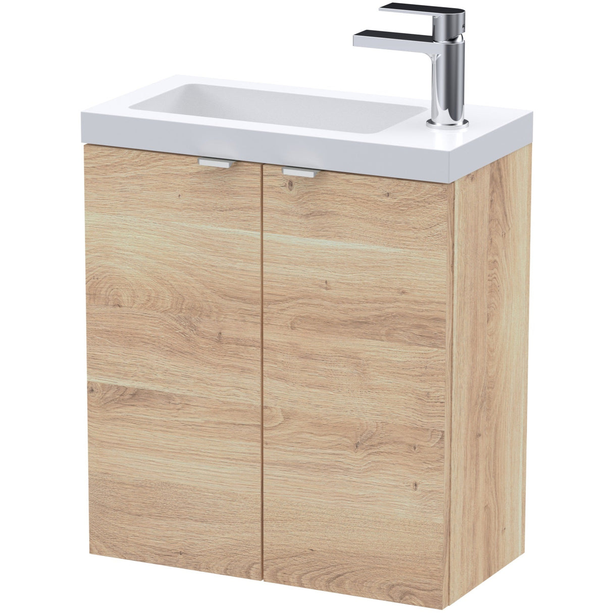 Hudson Reed Fusion 500mm Slimline Basin Vanity Unit & Basin, 2 Doors Bleached Oak CBI3038