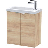 Hudson Reed Fusion 500mm Slimline Basin Vanity Unit & Basin, 2 Doors Bleached Oak CBI3038