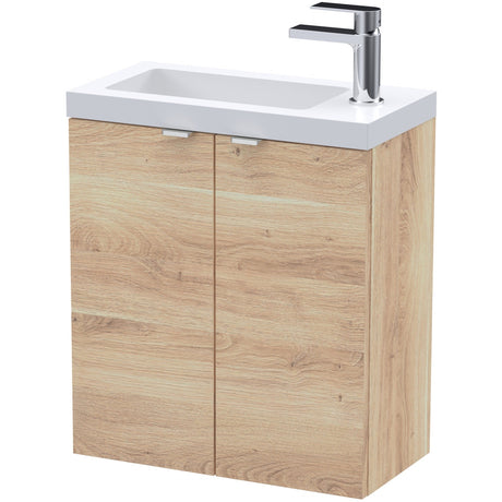 Hudson Reed Fusion 500mm Slimline Basin Vanity Unit & Basin, 2 Doors Bleached Oak CBI3038