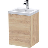 Hudson Reed Fusion 400mm Full Depth Wall Hung Basin Vanity Unit & Basin, 1 Door Bleached Oak CBI3039