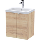 Hudson Reed Fusion 500mm Full Depth Wall Hung Basin Vanity Unit & Basin, 2 Doors Bleached Oak CBI3040