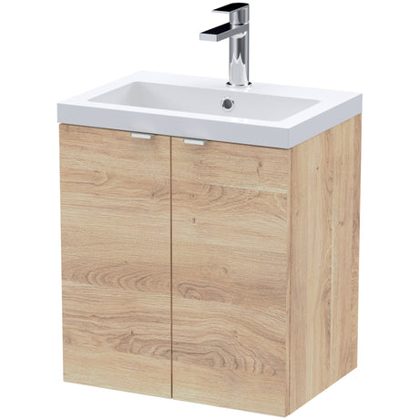 Hudson Reed Fusion 500mm Full Depth Wall Hung Basin Vanity Unit & Basin, 2 Doors Bleached Oak CBI3040