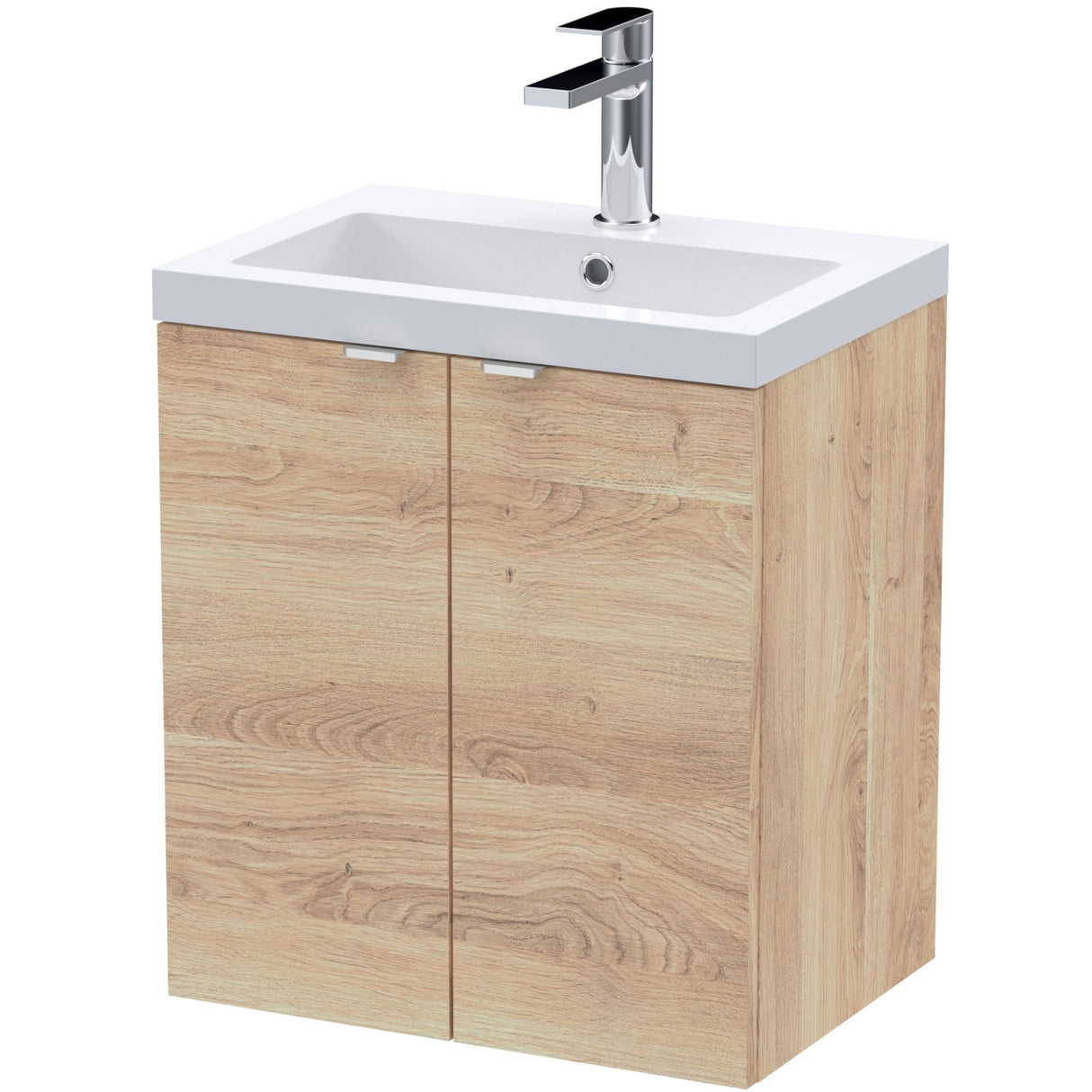 Hudson Reed Fusion 500mm Full Depth Wall Hung Basin Vanity Unit & Basin, 2 Doors Bleached Oak CBI3040A