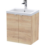 Hudson Reed Fusion 500mm Full Depth Wall Hung Basin Vanity Unit & Basin, 2 Doors Bleached Oak CBI3040A