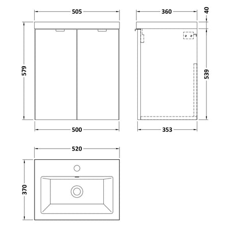 Hudson Reed Fusion 500mm Full Depth Wall Hung Basin Vanity Unit & Basin, 2 Doors Bleached Oak CBI3040A LD