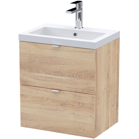 Hudson Reed Fusion 500mm Full Depth Wall Hung Basin Vanity Unit & Basin, 2 Drawers Bleached Oak CBI3041