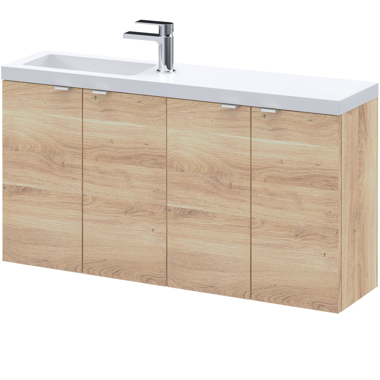 Hudson Reed Fusion 1000mm Slimline Wall Hung Vanity Unit & Basin, 4 Doors Bleached Oak CBI3043