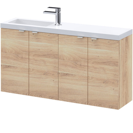 Hudson Reed Fusion 1000mm Slimline Wall Hung Vanity Unit & Basin, 4 Doors Bleached Oak CBI3043