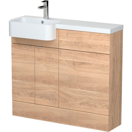 Hudson Reed Fusion Round Semi-Recessed Toilet & Basin Suite, 2 Door Vanity Unit (500mm), W1000mm Bleached Oak CBI3044