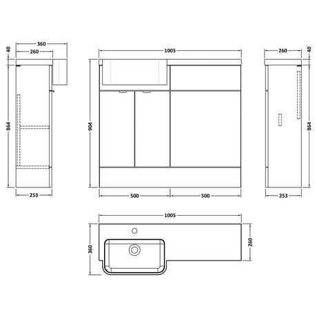 Hudson Reed Fusion Round Semi-Recessed Toilet & Basin Suite, 2 Door Vanity Unit (500mm), W1000mm Bleached Oak CBI3044 LD