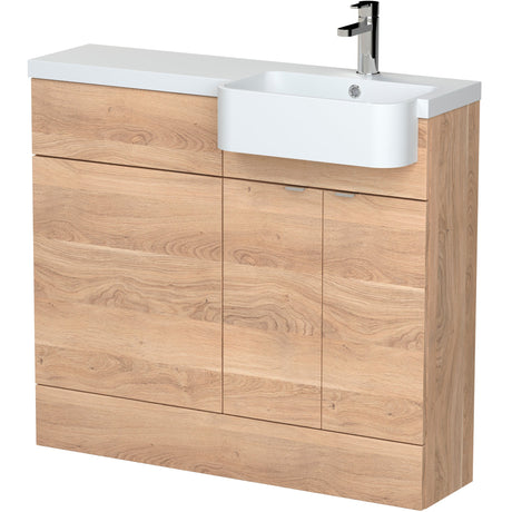 Hudson Reed Fusion Round Semi-Recessed Toilet & Basin Suite, 2 Door Vanity Unit (500mm), W1000mm Bleached Oak CBI3045