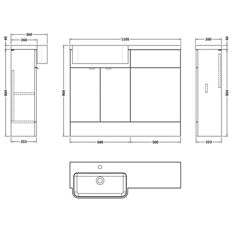 Hudson Reed Fusion Round Semi-Recessed Toilet & Basin Suite, 2 Door Vanity Unit (600mm), W1100mm Bleached Oak CBI3046 LD