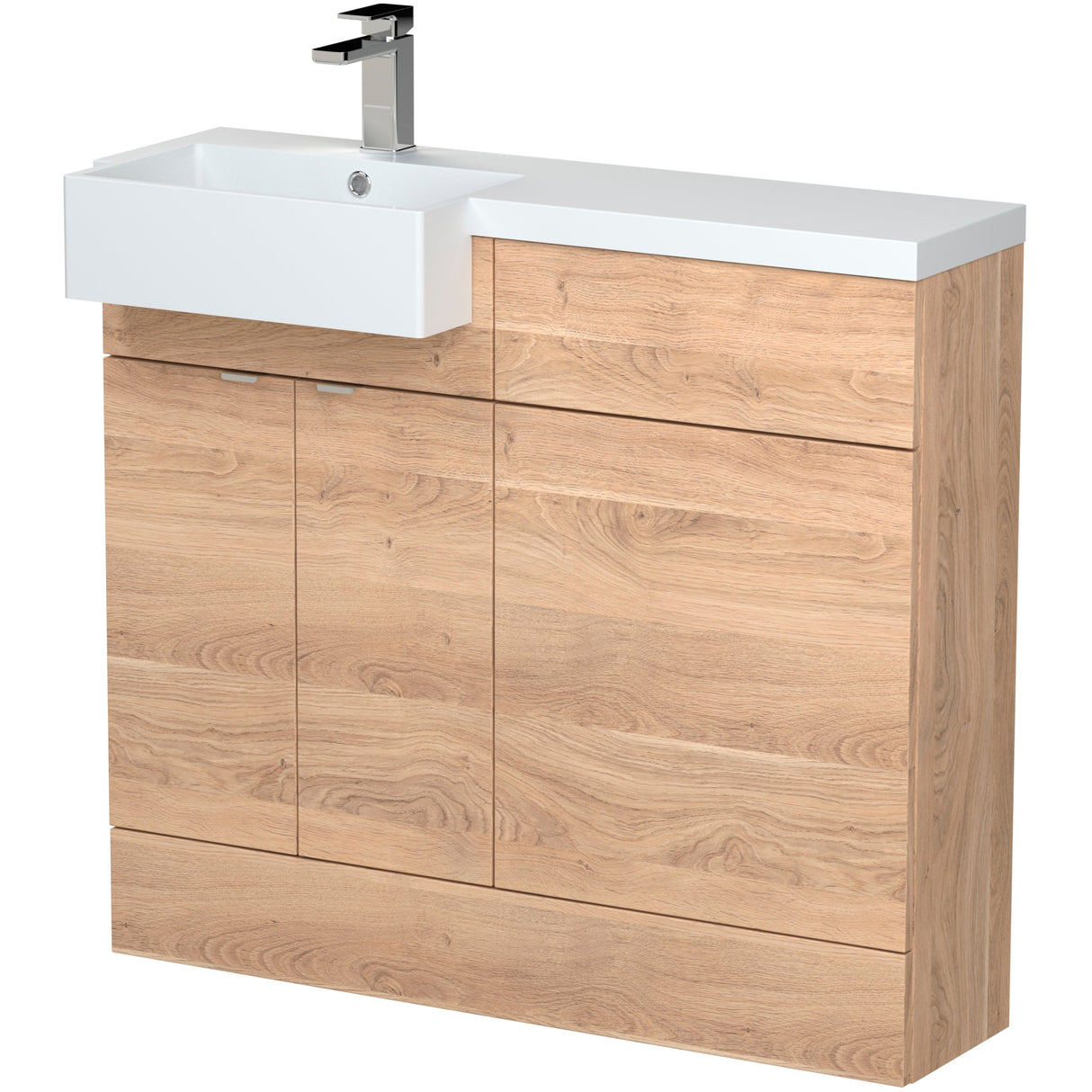 Hudson Reed Fusion Square Semi-Recessed Toilet & Basin Suite, 2 Door Vanity Unit (500mm), W1000mm Bleached Oak CBI3048