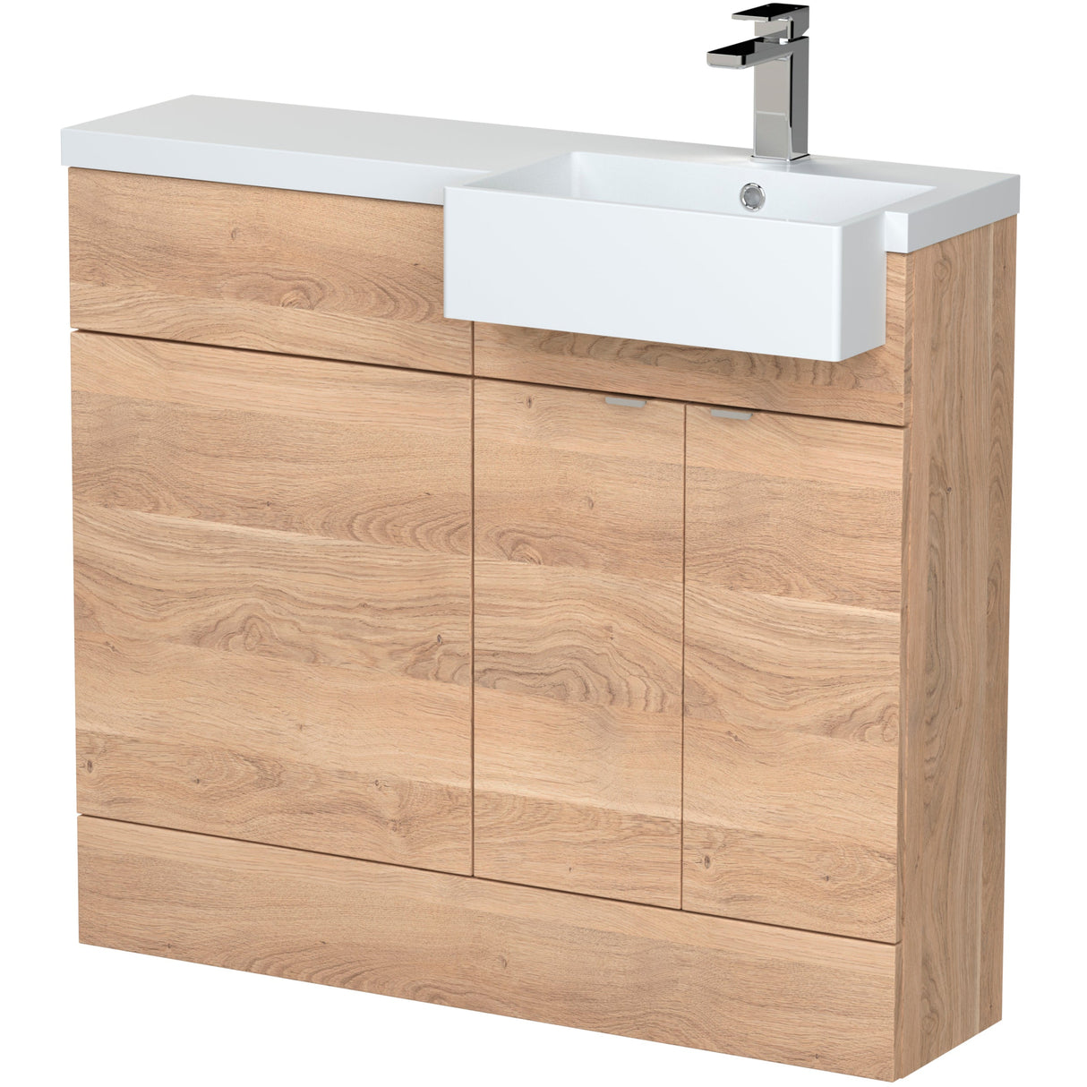 Hudson Reed Fusion Square Semi-Recessed Toilet & Basin Suite, 2 Door Vanity Unit (500mm), W1000mm Bleached Oak CBI3049