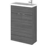 Hudson Reed Fusion Slimline 600mm Freestanding 2 Door Basin Vanity Unit & Basin Anthracite Woodgrain CBI506