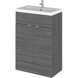 Hudson Reed Fusion 600mm Full Depth Basin Vanity Unit & Basin, 2 Doors Anthracite Woodgrain CBI507A
