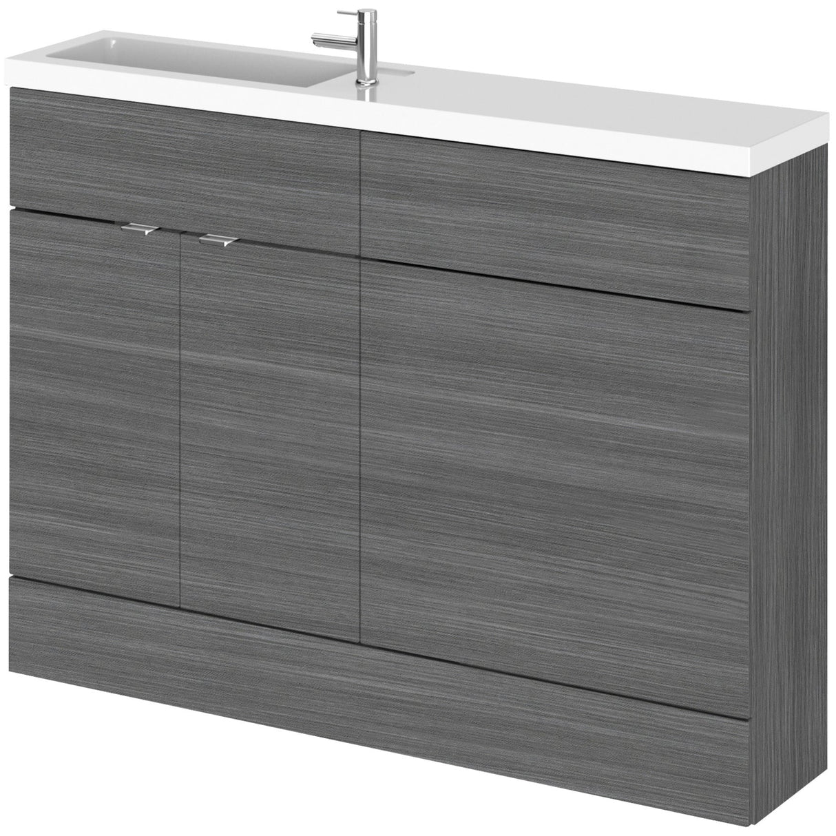 Hudson Reed Fusion Slimline Toilet & Basin Suite, 2 Door Vanity Unit (600mm), W1200mm Anthracite Woodgrain CBI508