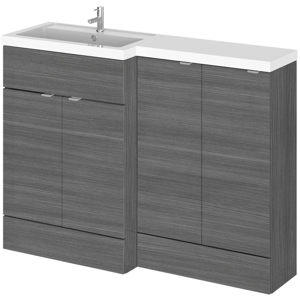 Hudson Reed 1200mm Fusion Full Depth Basin Vanity Unit (600mm), 4 Doors Anthracite Woodgrain CBI511