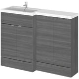 Hudson Reed 1200mm Fusion Full Depth Basin Vanity Unit (600mm), 4 Doors Anthracite Woodgrain CBI511