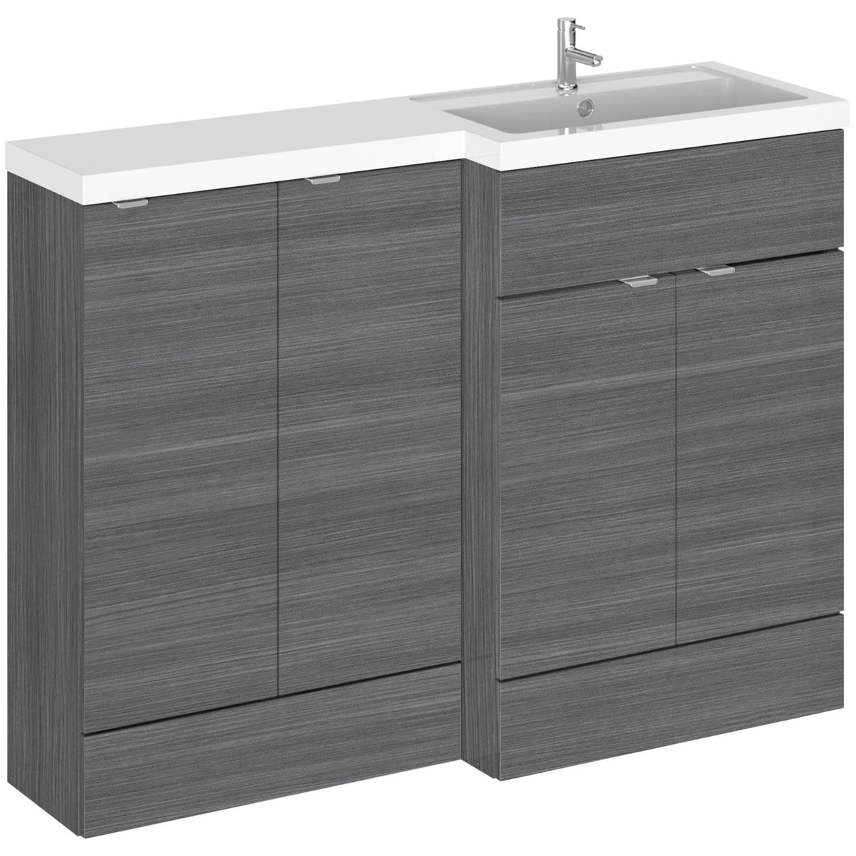 Hudson Reed 1200mm Fusion Full Depth Basin Vanity Unit (600mm), 4 Doors Anthracite Woodgrain CBI512