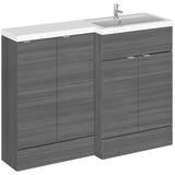 Hudson Reed 1200mm Fusion Full Depth Basin Vanity Unit (600mm), 4 Doors Anthracite Woodgrain CBI512