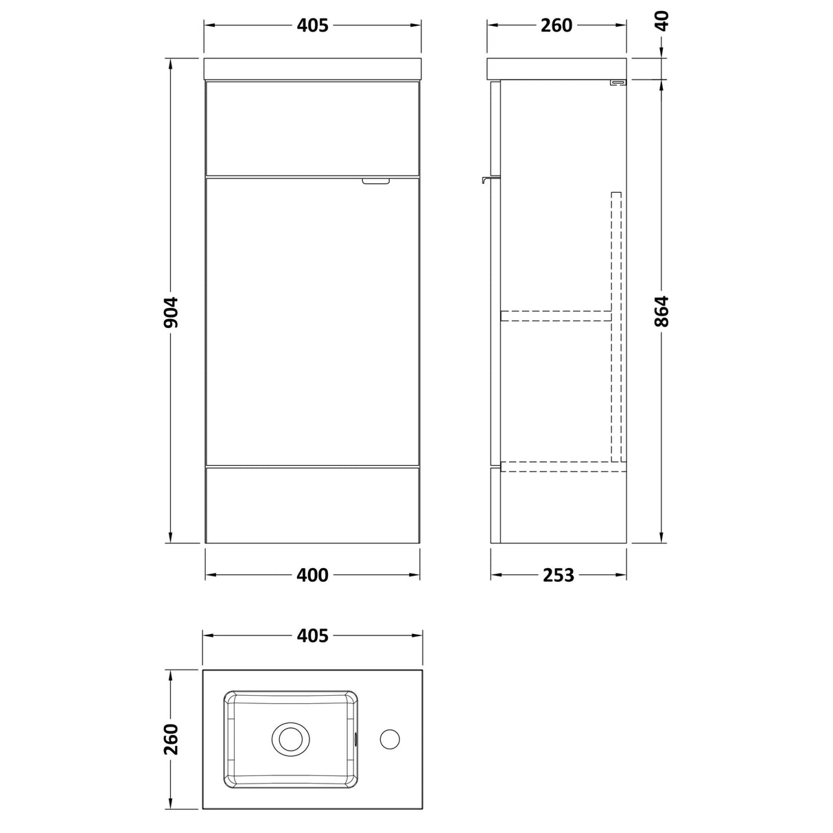 Hudson Reed Fusion Slimline 400mm Freestanding 1 Door Basin Vanity Unit & Basin Anthracite Woodgrain CBI521 LD