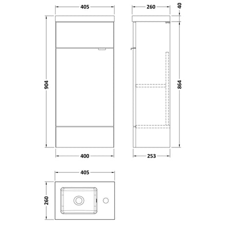 Hudson Reed Fusion Slimline 400mm Freestanding 1 Door Basin Vanity Unit & Basin Anthracite Woodgrain CBI521 LD