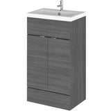 Hudson Reed Fusion 500mm Full Depth Basin Vanity Unit & Basin, 2 Doors Anthracite Woodgrain CBI524