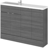 Hudson Reed Fusion Slimline Basin Vanity unit (600mm), 4 Doors, W1200mm Anthracite Woodgrain CBI525