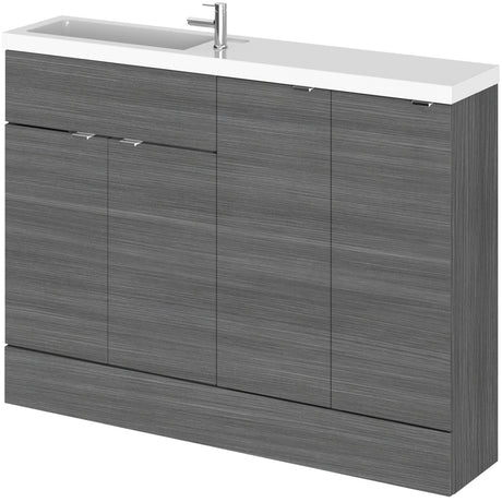 Hudson Reed Fusion Slimline Basin Vanity unit (600mm), 4 Doors, W1200mm Anthracite Woodgrain CBI525