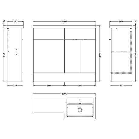 Hudson Reed Fusion Full Depth Toilet & Basin Suite, 2 Door Vanity Unit (500mm), W1000mm Anthracite Woodgrain CBI527 LD