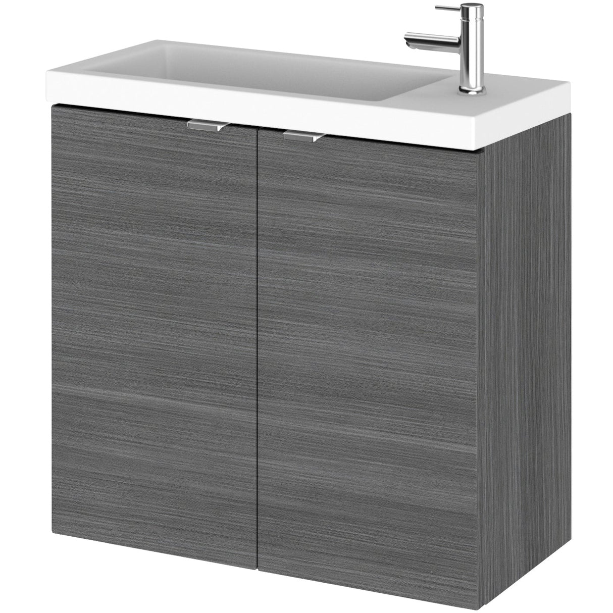 Hudson Reed Fusion 600mm Slimline Basin Vanity Unit & Basin, 2 Doors Anthracite Woodgrain CBI529