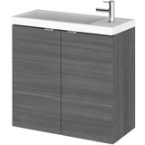 Hudson Reed Fusion 600mm Slimline Basin Vanity Unit & Basin, 2 Doors Anthracite Woodgrain CBI529
