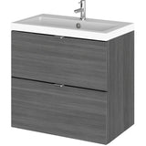 Hudson Reed Fusion 600mm Full Depth Wall Hung Basin Vanity Unit & Basin, 2 Drawers Anthracite Woodgrain CBI530